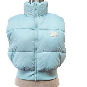 New Victorias Secret PINK Cropped Puffer Vest Light Blue Size M